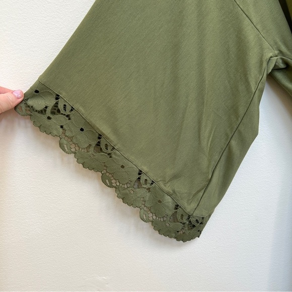 Eberjey Naya Tencel Modal Lace Robe in Olive Green, Size Medium - Picture 9 of 14